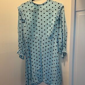 Faithfull the Brand Light Blue Dress with Black Polka Dots